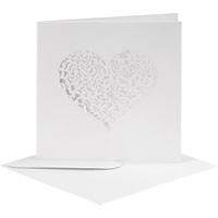 Creativ Company Kaart met envelop, afmeting kaart 13,5x13,5 cm, afmeting envelop 14,5x14,5 cm, 240+110 gr, wit, 5 set/ 1 doos - thumbnail