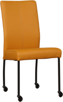Gele leren moderne eetkamerstoel Comfort - poot rond zwart met wiel - Toledo Leer Leem (geel leer) - thumbnail