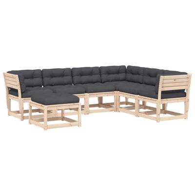 7-delige Loungeset met kussens massief grenenhout - thumbnail