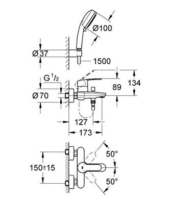 GROHE Eurostyle Cosmopolitan badkraan met omstel en koppelingen met doucheset chroom/wit 3359220a