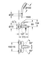 GROHE Eurostyle Cosmopolitan badkraan met omstel en koppelingen met doucheset chroom/wit 3359220a - thumbnail