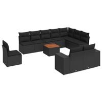 11-delige Loungeset met kussens poly rattan zwart - thumbnail