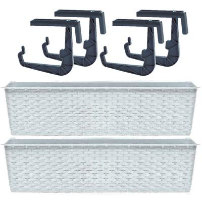 2x Witte Balkon Reling Bakken/bloempotten 6,3 Liter - Plantenbakken