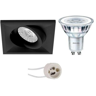 Philips LED Spot Set GU10 - Vierkant Mat Zwart - 4000K - Kantelbaar