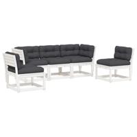 5-delige Loungeset met kussens massief grenenhout wit - thumbnail