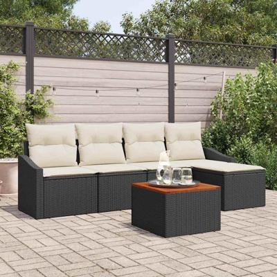 Tuinbankenset met opslag 6 pcs Zwart en Crème poly rattan