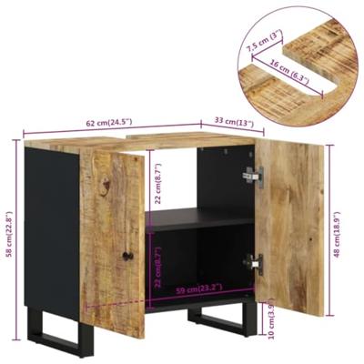 Wastafelkast 62x33x58 cm massief mangohout en bewerkt hout
