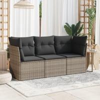 3-delige Loungeset met kussens poly rattan grijs - thumbnail