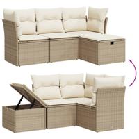 4-delige Loungeset met kussens poly rattan beige - thumbnail