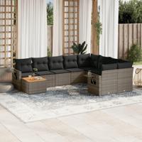 10-delige Loungeset met kussens poly rattan grijs - thumbnail