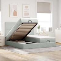 Ottoman bed met matrassen 160x200cm fluweel lichtgrijs - thumbnail