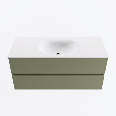 MONDIAZ VICA 110cm badmeubel onderkast Army 2 lades. Wastafel MOON midden 1 kraangat, kleur Talc.