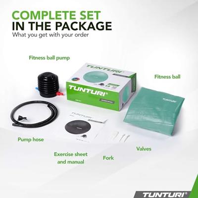 Tunturi Anti Burst Fitness bal met Pomp | Yoga bal 75 cm | 220 kg gebruikersgewicht | Incl Trainingsapp | Petrol - thumbnail