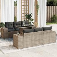 7-delige Loungeset met kussens poly rattan grijs - thumbnail