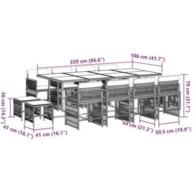 13-delige Tuinset met kussens poly rattan zwart