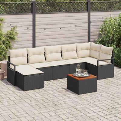 Tuinbankenset met kussen 8 pcs Zwart poly rattan