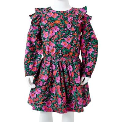 Kinderjurk met lange mouwen bloemenprint 92 felroze