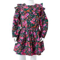 Kinderjurk met lange mouwen bloemenprint 92 felroze - thumbnail