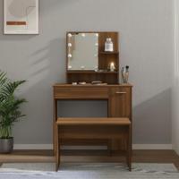 Kaptafelset met LED-verlichting bewerkt hout bruin eikenkleur - thumbnail
