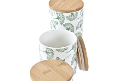 Set van 3 Potjes DKD Home Decor Natuurlijk Wit Groen Bamboe Keramiek Tropisch 10 x 10 x 17 cm