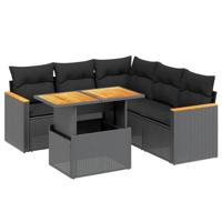 6-delige Loungeset met kussens poly rattan zwart - thumbnail
