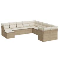 11-delige Tuinset met kussens poly rattan beige - thumbnail