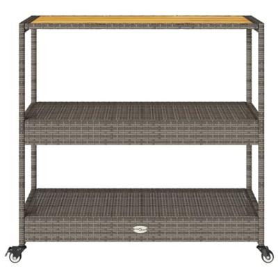 Keukentrolley 3-laags poly rattan en massief acaciahout grijs