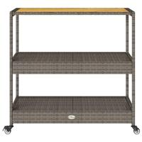 Keukentrolley 3-laags poly rattan en massief acaciahout grijs - thumbnail