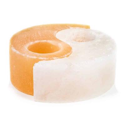 Zoutsteen Waxinelichthouder Oranje/wit Rond Yin Yang (1600 - 1800 gram) 14.5 x 15.5 x 5 cm
