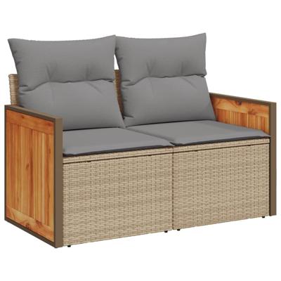 5-delige Loungeset met kussens poly rattan beige - thumbnail