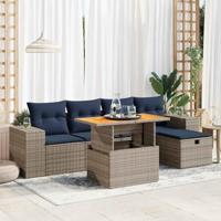 6-delige Loungeset met kussens poly rattan acacia zwart - thumbnail