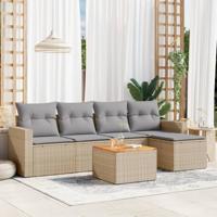 6-delige Loungeset met kussens poly rattan beige - thumbnail