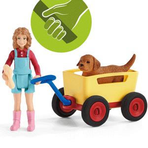 Schleich Farm World Puppy in Bolderwagen