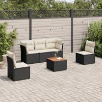 6-delige Loungeset met kussens poly rattan zwart - thumbnail
