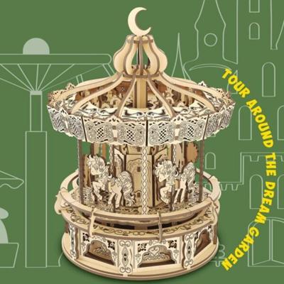 PlayfulMario Carrousel met muziek Houten Modelbouwset 274 Onderdelen Creatief & Educatief Modelbouw