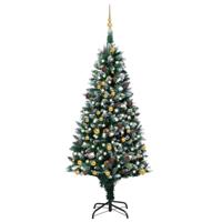 VidaXL Kunstkerstboom met led en kerstballen en dennenappels 210 cm - thumbnail