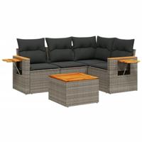 5-delige Loungeset met kussens poly rattan grijs - thumbnail