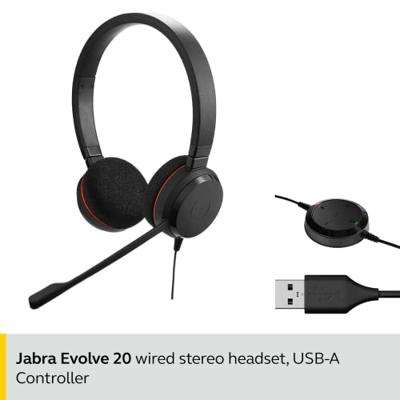 Jabra Evolve 20 UC Stereo Bedrade Headset/Muziek Hoofdtelefoon (U.S. Retail Packaging), Zwart