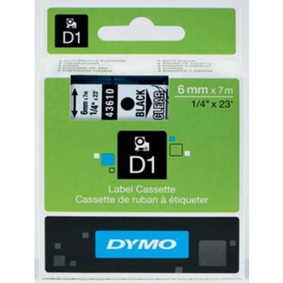 Dymo D1 tape 6 mm, zwart op transparant - thumbnail