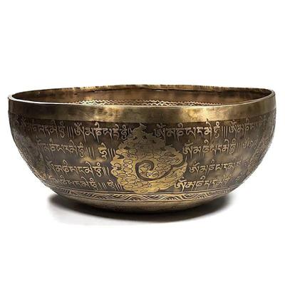 Handgemaakte Bronzen Klankschaal met Bloem des Levens Gravering Handgemaakte Bronzen Klankschaal met Bloem des Levens Gravering