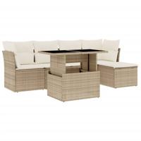 6-delige Loungeset met kussens poly rattan beige - thumbnail