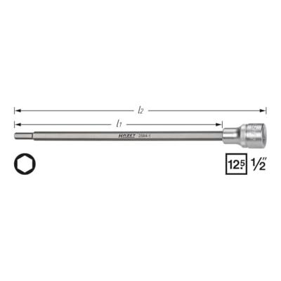 HAZET Aanzuigpijp-dopsleutelbit 2584-1 · 1/2 inch (12,5 mm) vierkant hol · Binnen-zeskant-profiel · SW 6 mm