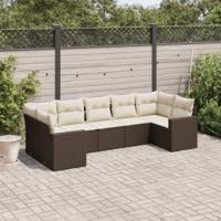 7-delige Loungeset met kussens poly rattan bruin - thumbnail