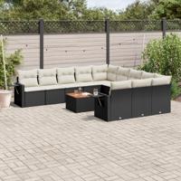 12-delige Loungeset met kussens poly rattan zwart - thumbnail