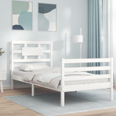 Bedframe met hoofdbord massief hout wit 90x200 cm