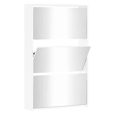 VidaXL Schoenenkast met spiegel 3-laags hoogglans wit 63x17x102,5 cm