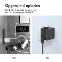 Accezz PowerCube 6-in-1 1x USB-C+2x USB-A+3x stopcontact 4000W Oplader Zwart - thumbnail