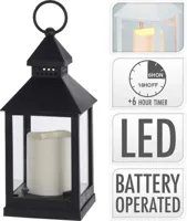 Lantaarn met verlichting 23 cm zwart - thumbnail