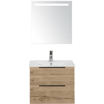 Seville Badmeubelset 60 cm - Natuur Eiken Edge Greep - Wastafel Enjoy met Sence Spiegel