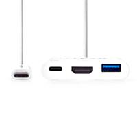 USB-C-Adapterkabel | Type-C Male - USB-A Female + Type-C Female + HDMI-uitgang | 0,2 m | Wit - thumbnail